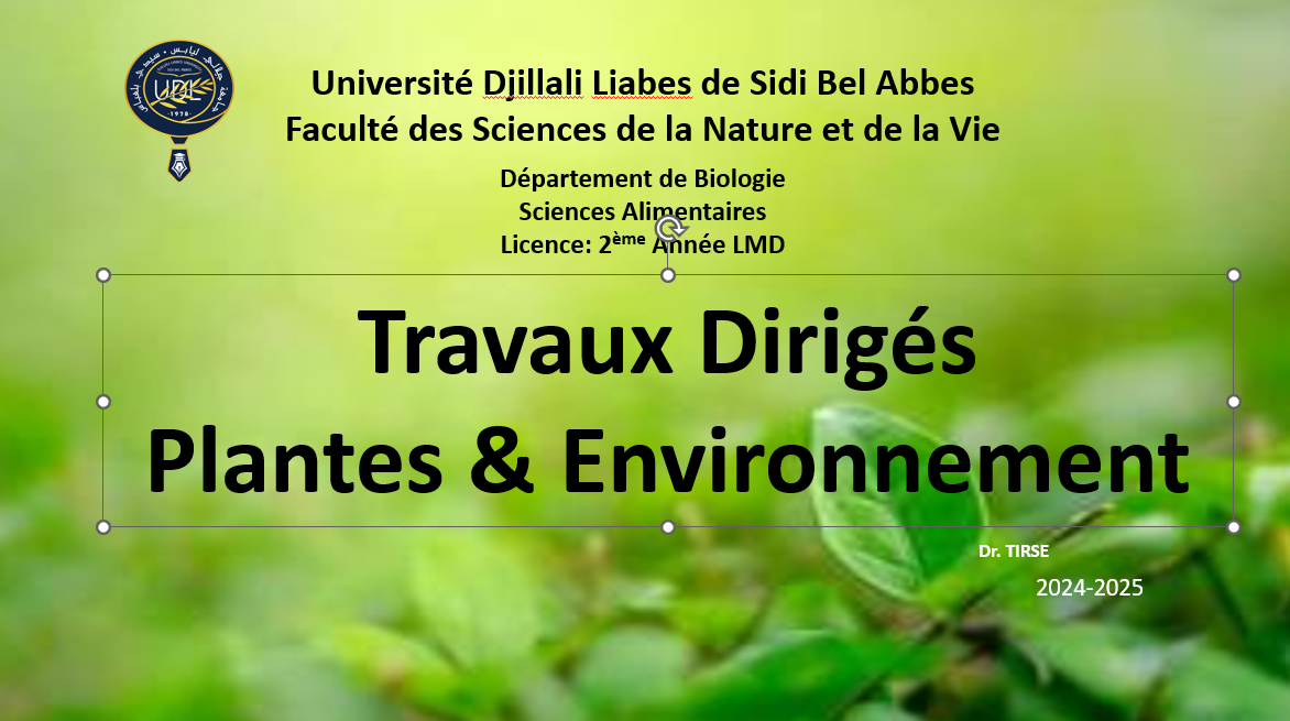 Travaux Dirigés Plantes & Environnement