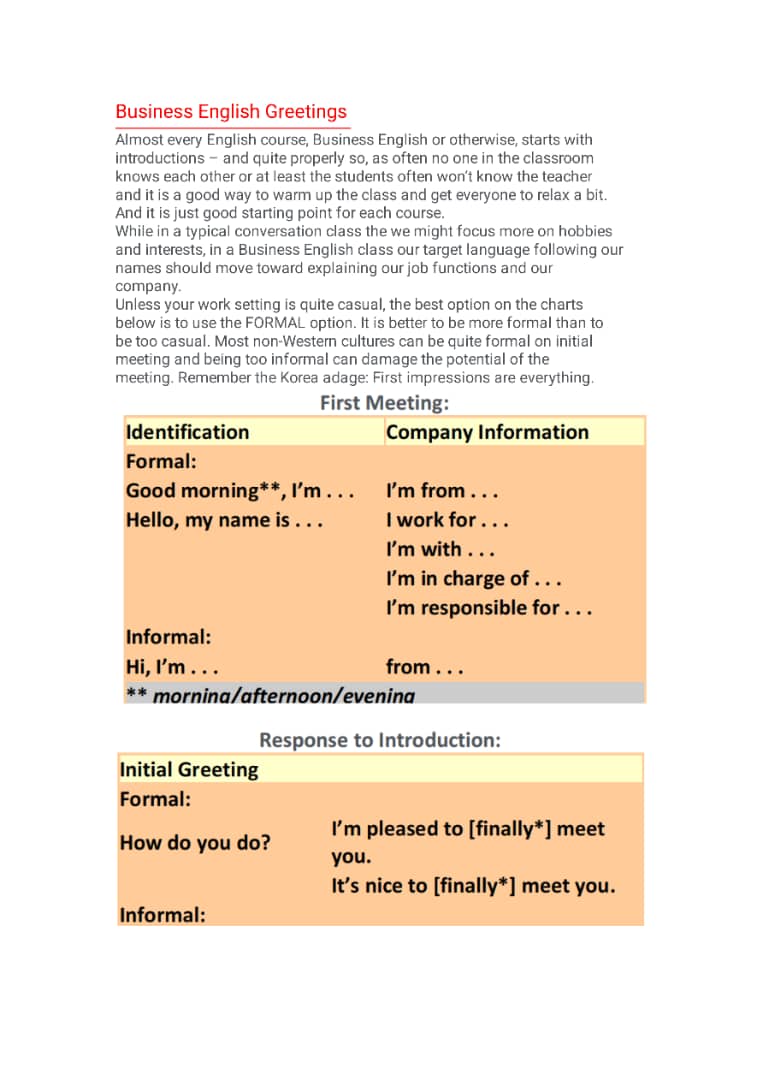 Business English Greetings