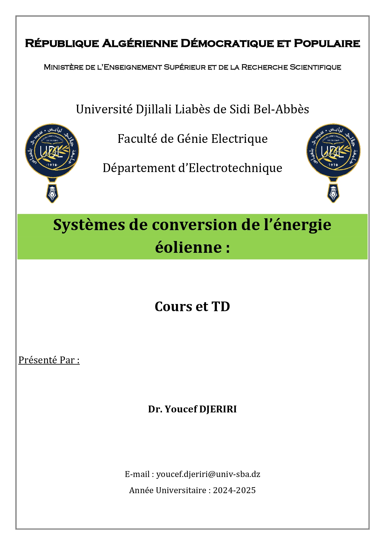 Cours - Systèmes de conversion de l’énergie éolienne